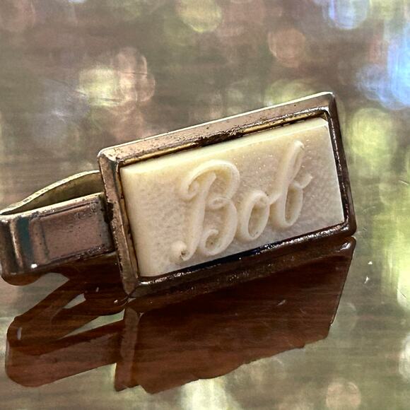 Vintage Bob Brass and Celluloid Tie Clip - Picture 1 of 7
